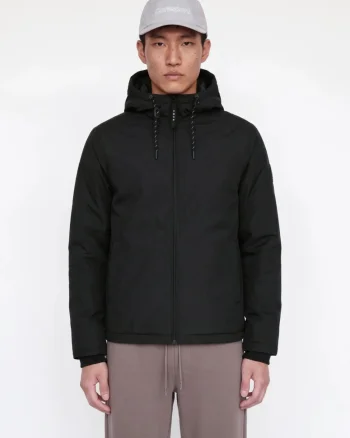 Jack & Jones Jacheta de tranzitie barbati, Regular fit, cu gluga fixa reglabila cu snur, JCOFUSION, Negru (SELECTATI MARIMEA: M)