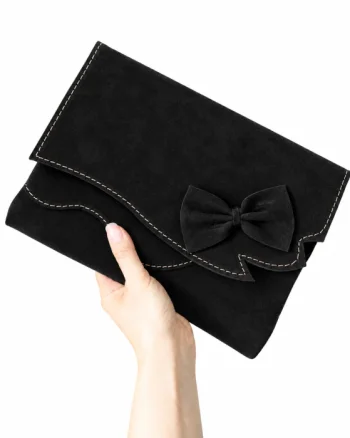 Plic negru handmade  din piele naturala intoarsa  , cu fundita cusuta