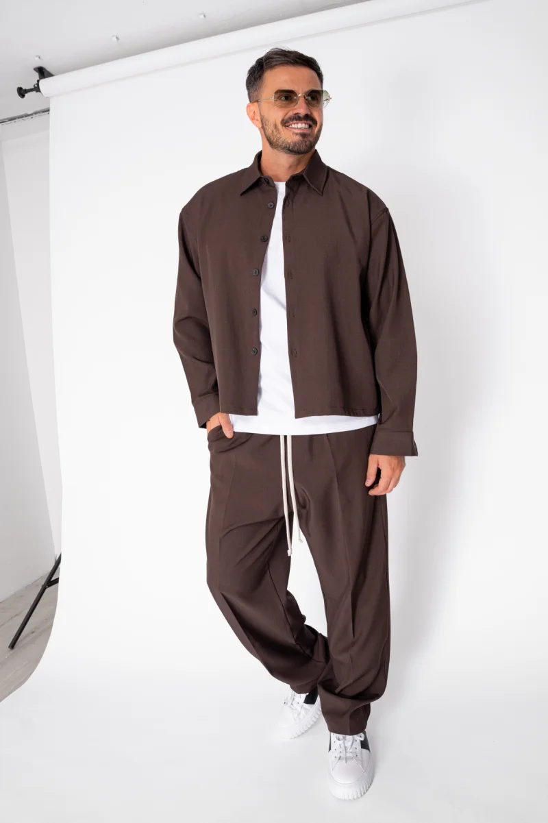 Set Camasa cu nasturi si pantalon lung Brown