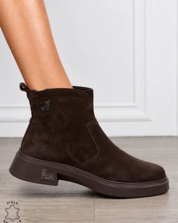 Ghete damă din piele naturală Intoarsa cu design clasic și talpă confortabilă CRL1856 CAFENIU