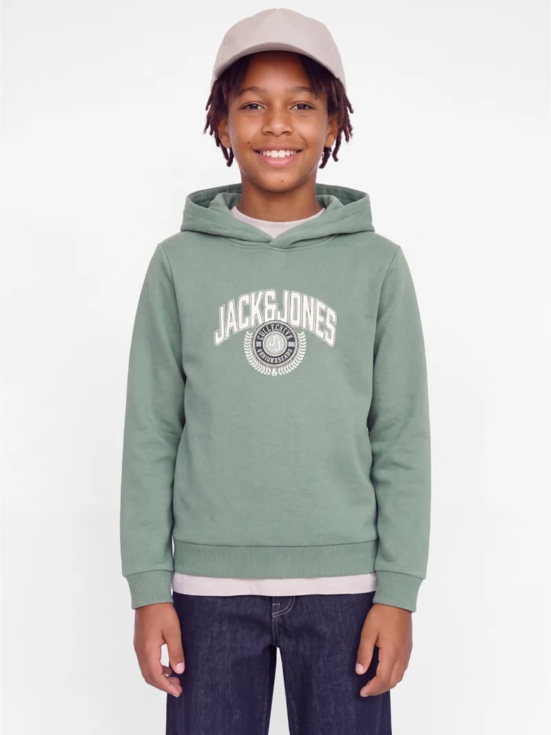 Jack & Jones Hanorac baieti, Regular Fit, fara buzunare, cu imprimeu cu logo, JJCOLLEGEY, Verde (SELECTATI MARIMEA: 140 cm)
