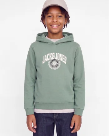 Jack & Jones Hanorac baieti, Regular Fit, fara buzunare, cu imprimeu cu logo, JJCOLLEGEY, Verde (SELECTATI MARIMEA: 140 cm)
