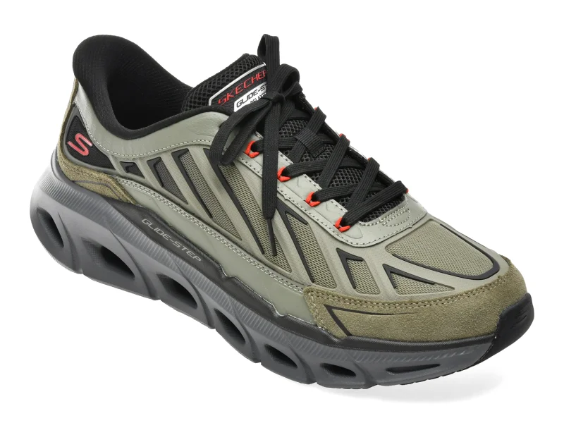 Pantofi sport SKECHERS kaki, RELAXED-FIT GLIDE-STEP, din material textil