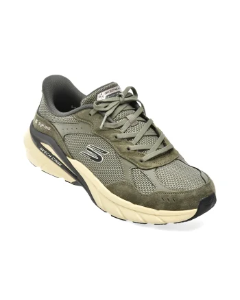 Pantofi sport SKECHERS kaki, SKECH CAGE, din material textil si piele naturala