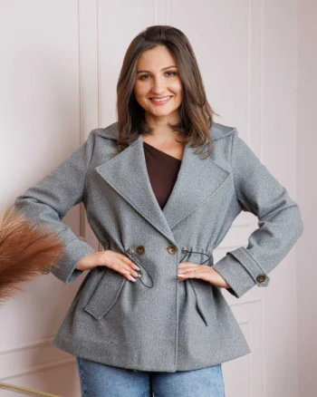 Jacheta dama gri din stofa cu talie reglabila Ruth