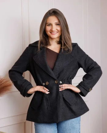 Jacheta dama neagra din stofa cu talie reglabila Ruth