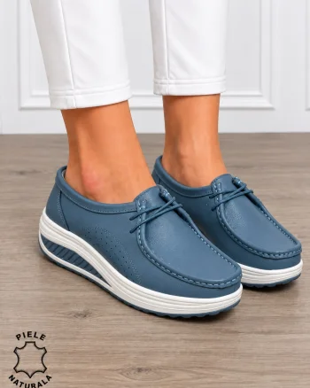 Mocasini dama din Piele Naturala CRL1219 ALBASTRU