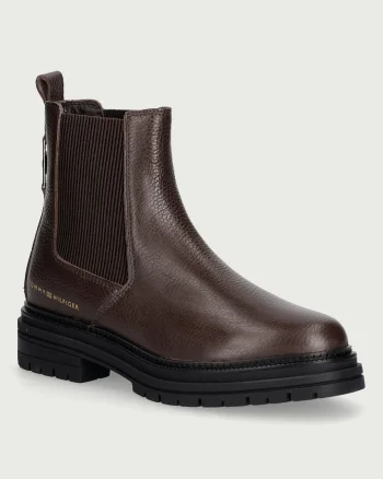 Tommy Hilfiger  ghete scurte de damă din piele TH EMBOSS GRAIN LEATHER CHELSEA