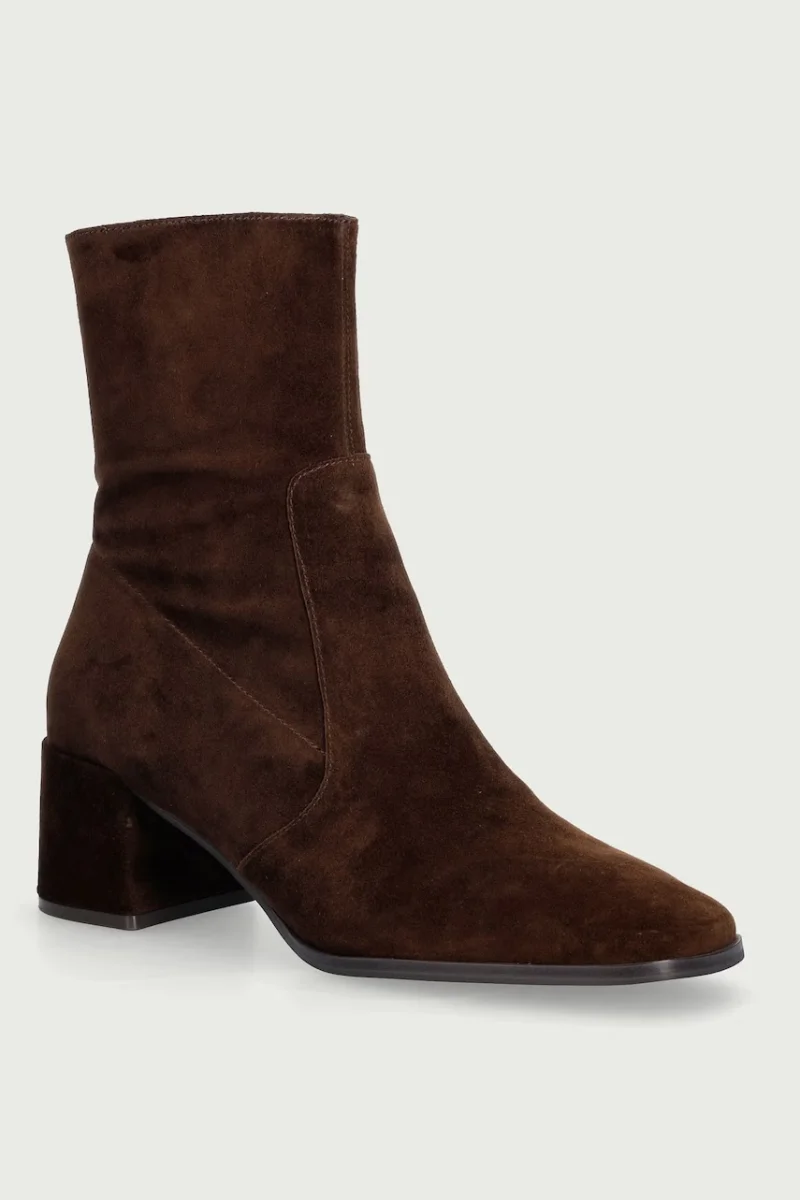 Nokwol  botine cu toc pentru femei din piele întoarsă Jan Brown Suede