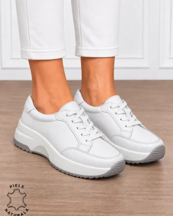 Pantofi damă din piele naturală cu șiret CRL1860 ALB