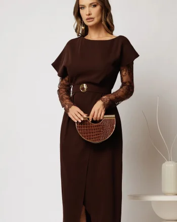 Rochie DY Fashion midi maro din triplu voal cu croi petrecut