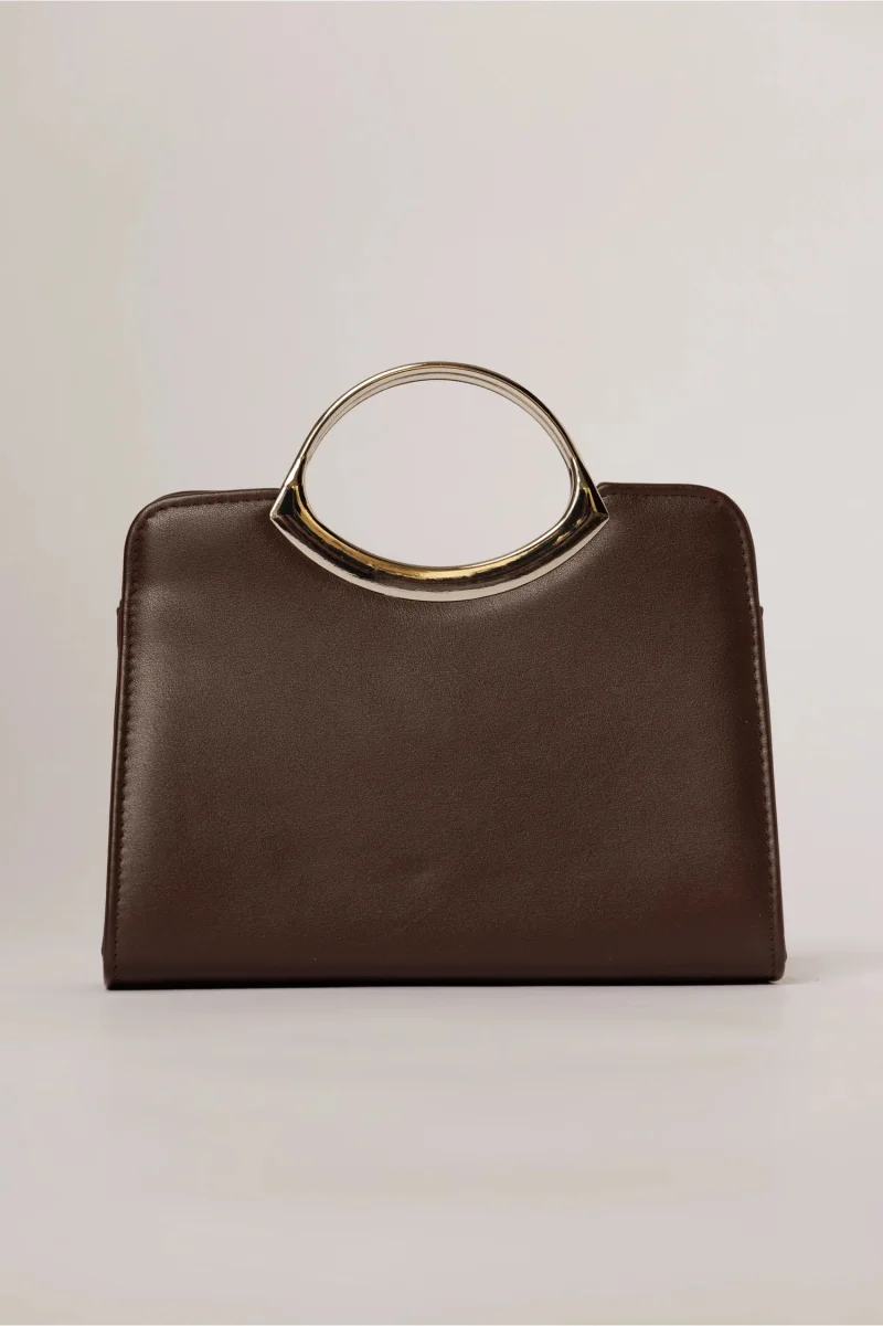 Clutch elegant maro ciocolatiu din piele ecologica cu design modern