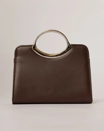 Clutch elegant maro ciocolatiu din piele ecologica cu design modern