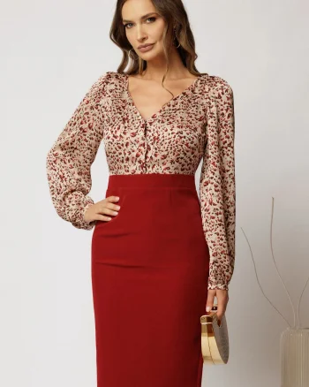 Rochie DY Fashion midi conica rosie cu imprimeuri