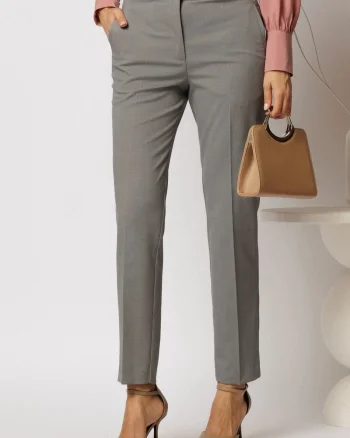 Pantaloni DY Fashion gri cu croi conic si impletituri la talie