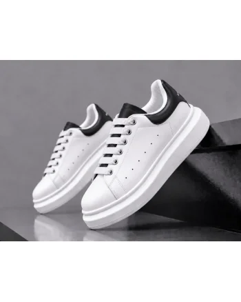 Adidasi barbati casual albi cu limba negra A03