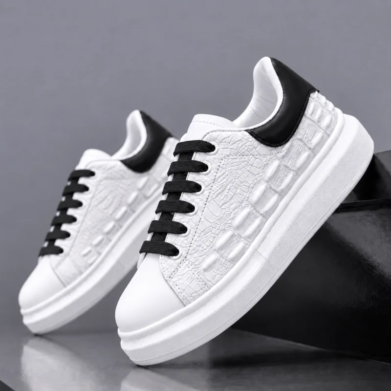 Adidasi barbati casual albi cu sireturi negre 6627
