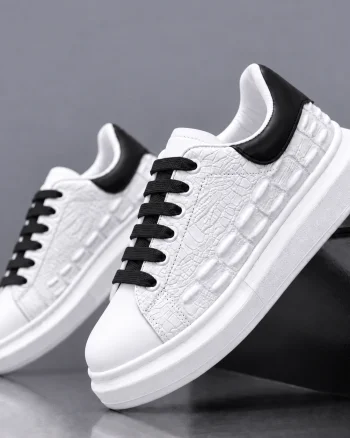 Adidasi barbati casual albi cu sireturi negre 6627