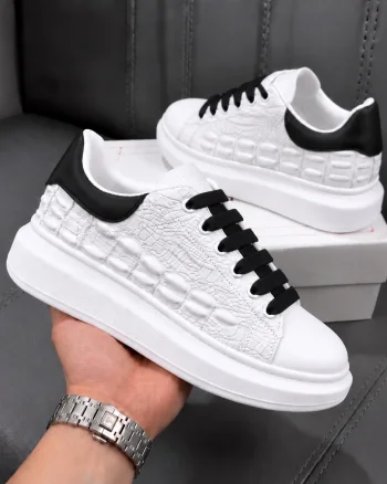 Adidasi dama casual albi cu sireturi negre 6627
