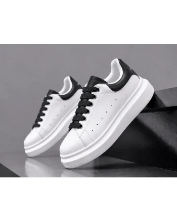 Adidasi unisex vip albi cu sireturi negre  B03  T8-2