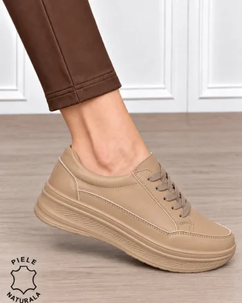 Pantofi sport damă din piele naturală stil clasic și versatil CRL1867 KHAKI