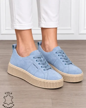 Pantofi sport damă din piele naturală intoarsa stil clasic CRL1868 ALBASTRU