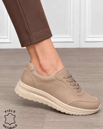 Pantofi casual damă din piele naturală pentru confort zilnic CRL1899 KHAKI