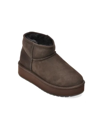 Ghete EMU maro, STINGER MICRO FLATFORM, din piele intoarsa