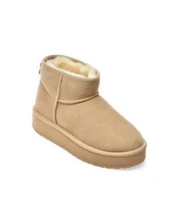 Ghete EMU bej, STINGER MICRO FLATFORM, din piele intoarsa