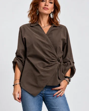 Bluza petrecuta din catifea reiata de bumbac cu drapaj lateral, bordo - Copie