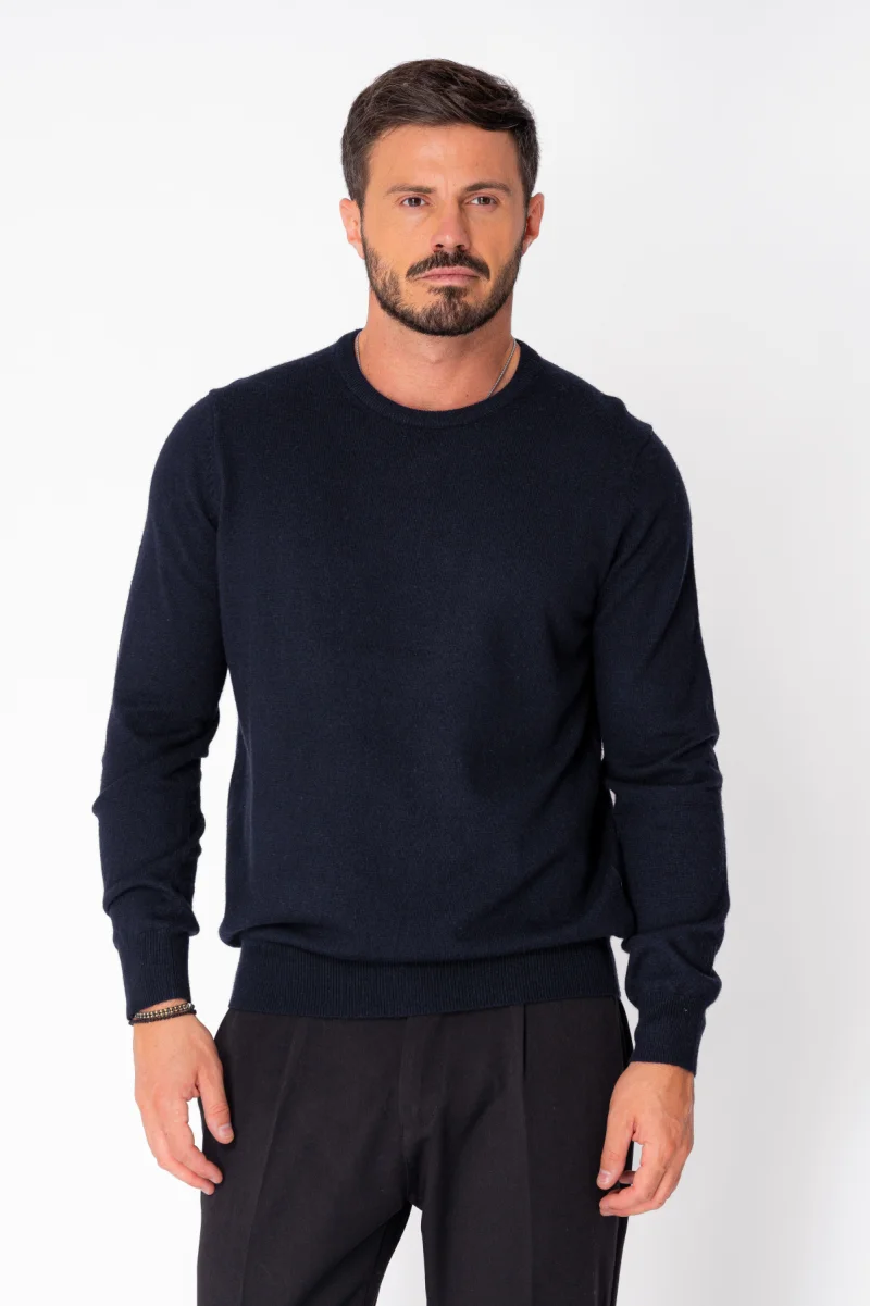 Pulover maneca lunga mix de lana si casmir Navy