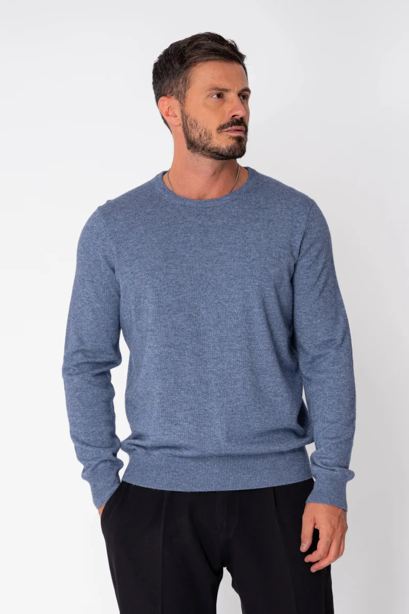 Pulover maneca lunga mix de lana si casmir Blue