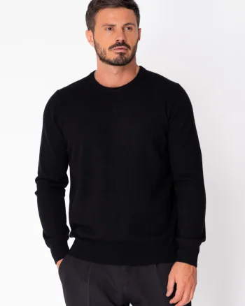 Pulover maneca lunga mix de lana si casmir Black