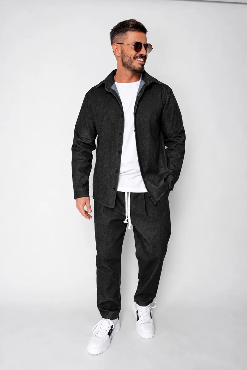 Set Maxwell din denim elastic Camasa si pantalon Premium Black