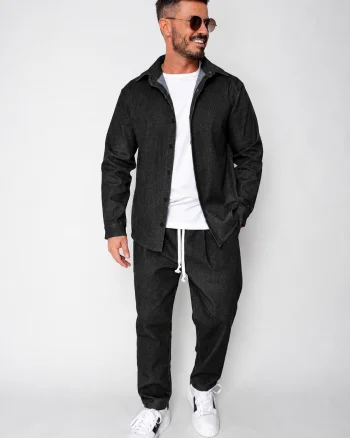 Set Maxwell din denim elastic Camasa si pantalon Premium Black