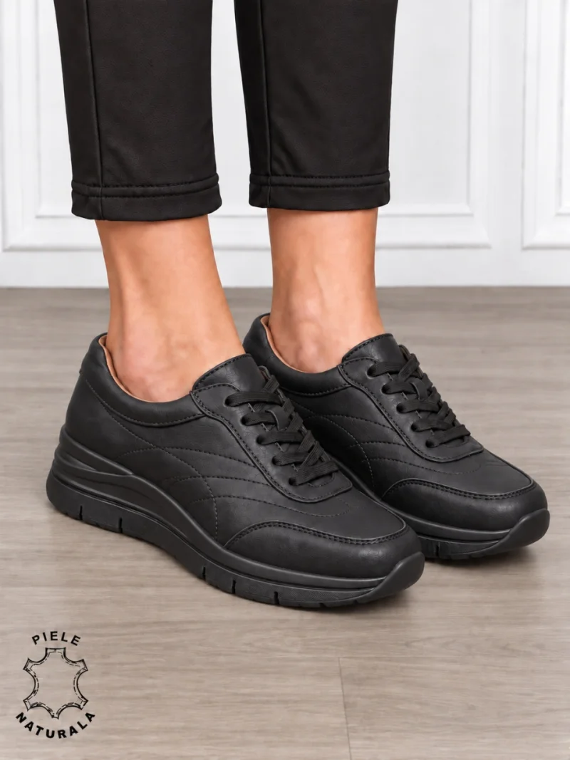 Pantofi casual damă din piele naturală cu design modernl CRL1897 NEGRU