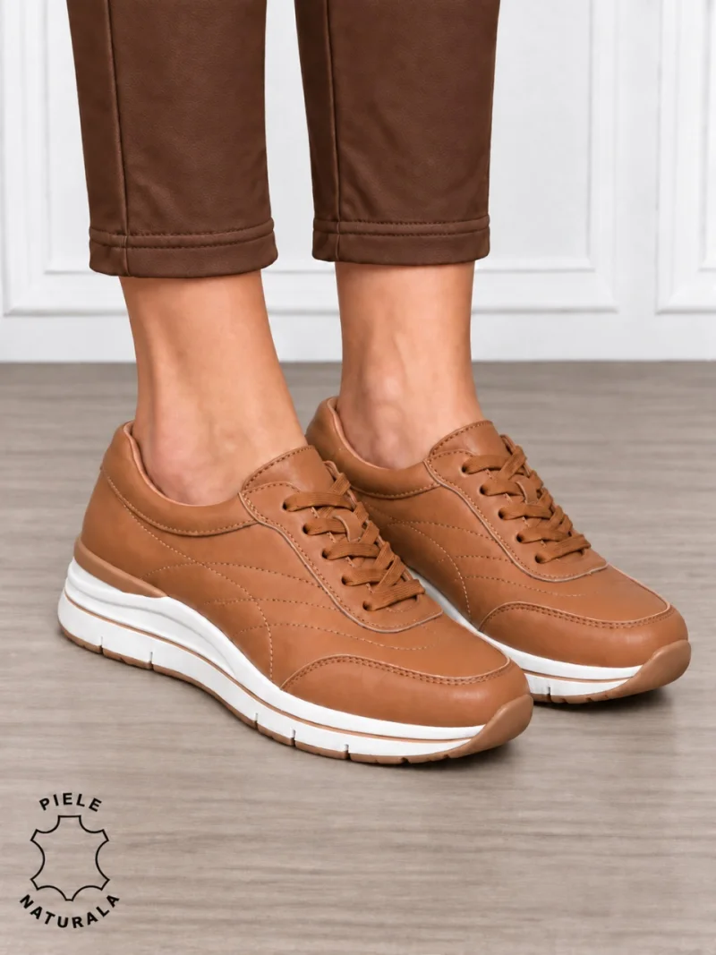 Pantofi casual damă din piele naturală cu design modernl CRL1897 CAMEL