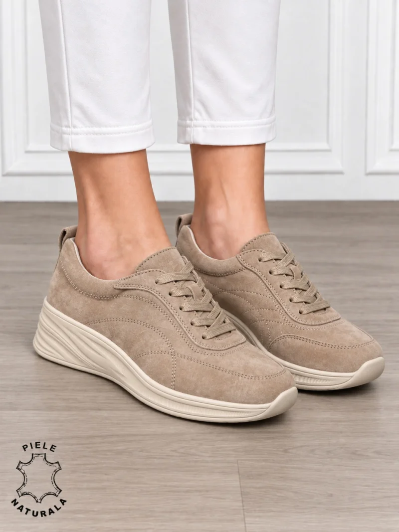 Pantofi casual damă din piele naturală intoarsa cu stil clasic CRL1898 KHAKI