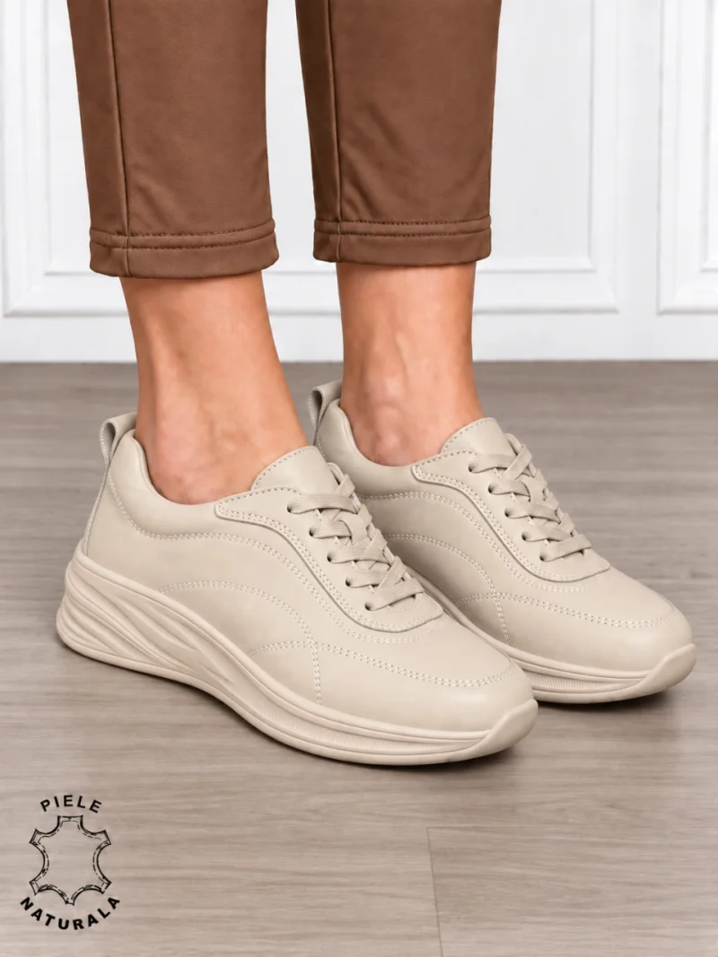 Pantofi casual damă din piele naturală cu stil clasic CRL1898 BEJ