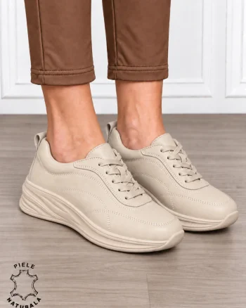 Pantofi casual damă din piele naturală cu stil clasic CRL1898 BEJ