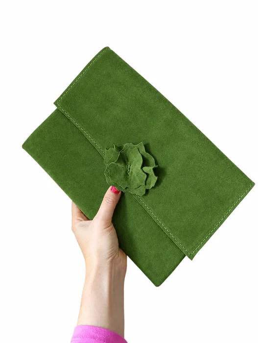 Plic verde din piele naturala intoarsa,handmade