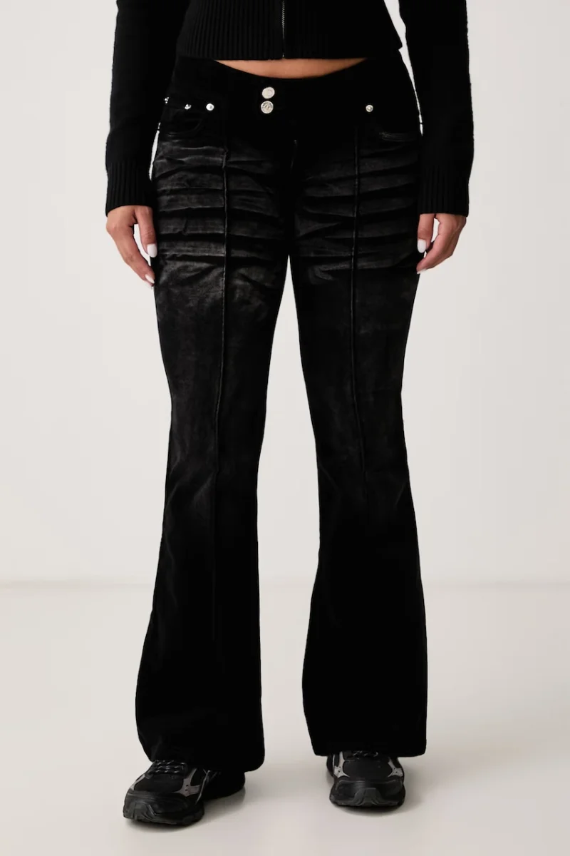 Juicy Couture  blugi flared pentru femei CREST VELOUR DENIM LOW RISE FLARE