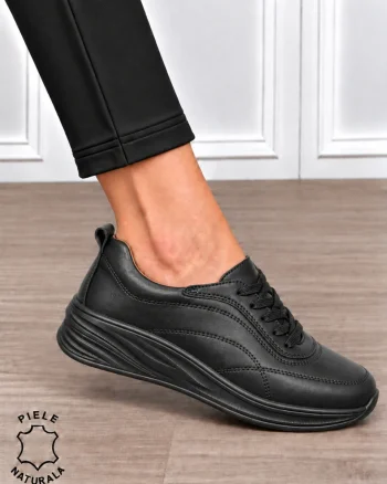Pantofi casual damă din piele naturală cu stil clasic CRL1898 NEGRU