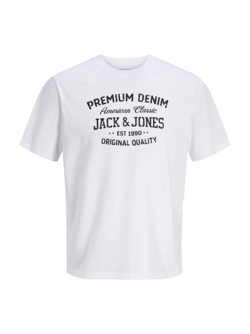 Jack & Jones Tricou baieti, la baza gatului, din bumbac, Regular fit, Alb (SELECTATI MARIMEA: 140 cm)