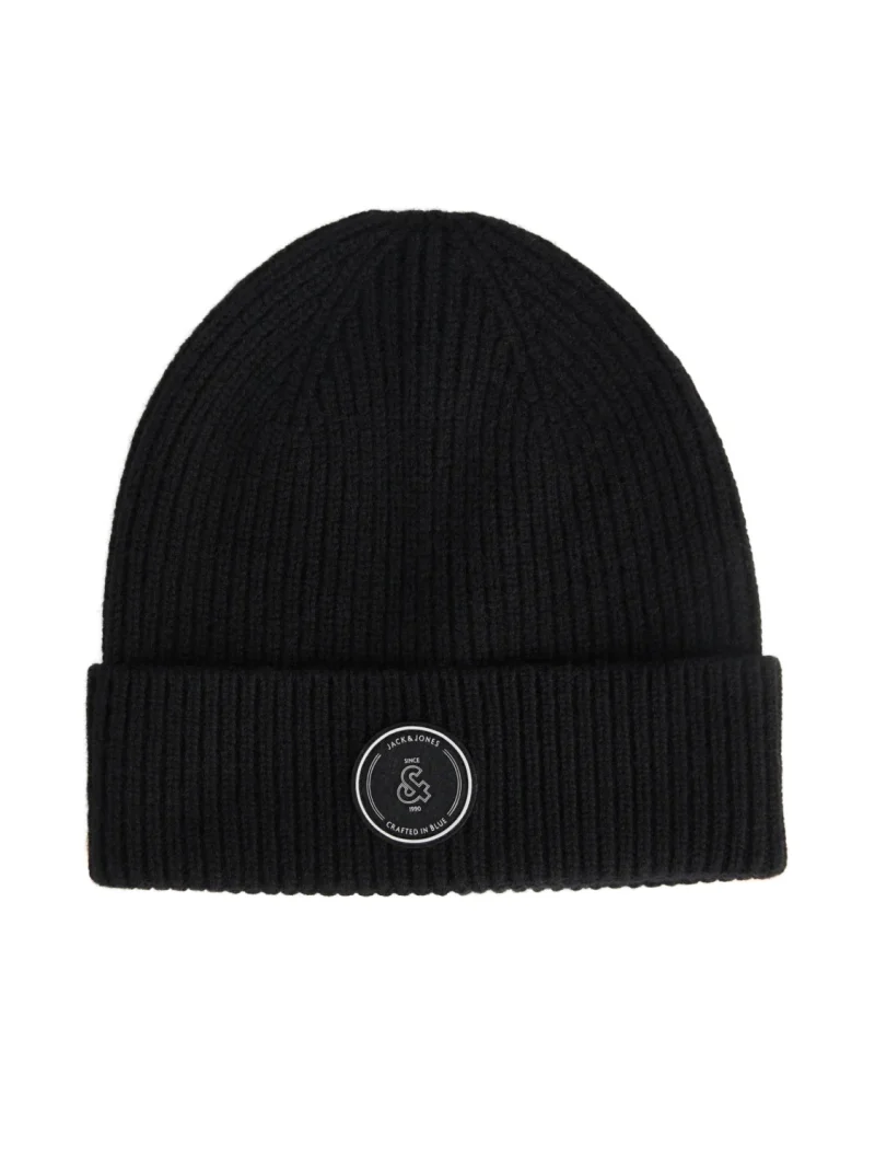 Jack & Jones Caciula barbati, din lana, cu logo, JACWINSTON, Negru (SELECTATI MARIMEA: Universala)