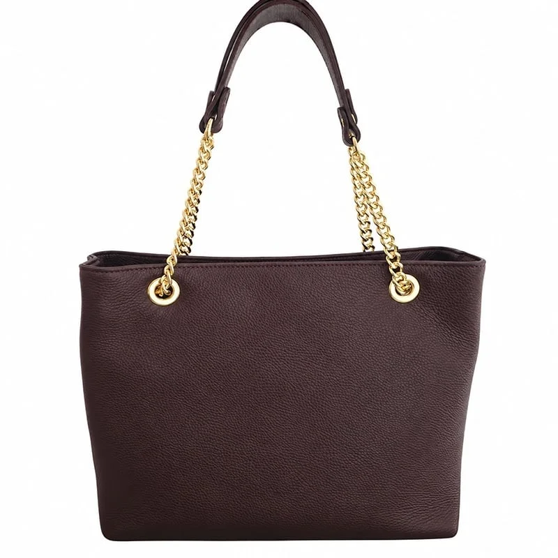 Geanta de umar LOREVIA din piele naturala, barete cu lant auriu, Made in Italy, Burgundy