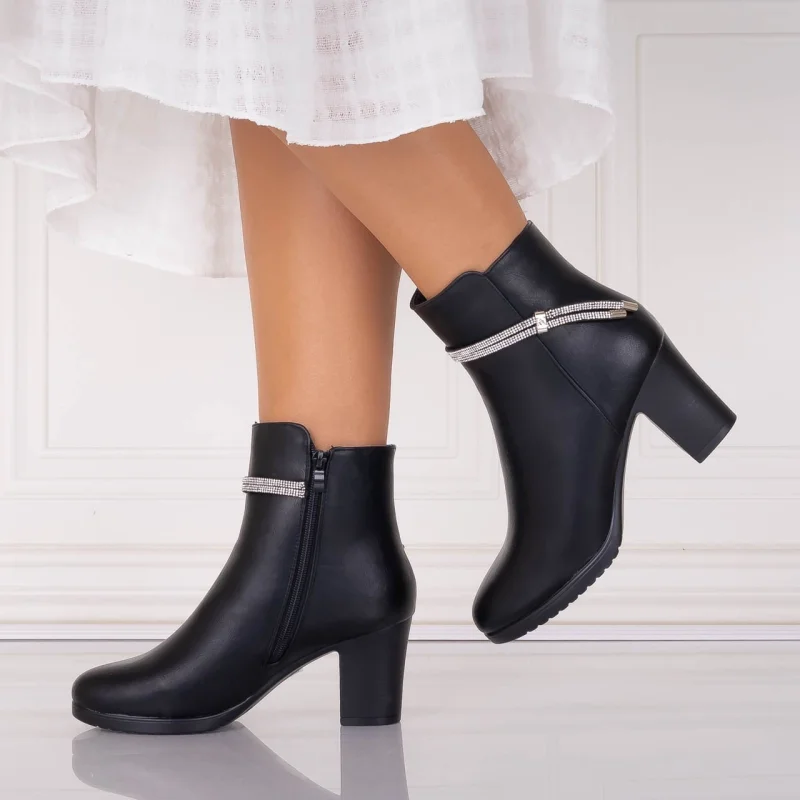 Botine Dama Imblanite Negre din Piele Ecologica Eniola