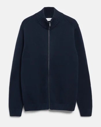 s.Oliver Cardigan tricotat barbati, cu guler inalt, din 100% bumbac, Regular fit, Bleumarin inchis (SELECTATI MARIMEA: S)