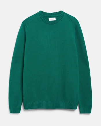 s.Oliver Pulover barbati din bumbac, tricotat fin, cu decolteu la baza gatului, Regular fit, Verde smarald (SELECTATI MARIMEA: S)