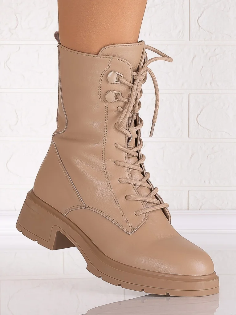 Ghete dama Imblanite Khaki din Piele Naturala Milas